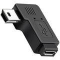 Mini USB Male to Micro USB Female 90 Degree Angled Adapter (Left-Angle / Right-Angle) for Charging and Data Sync