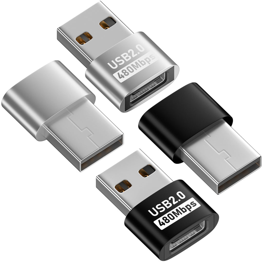 USB A Male to USB C Female Adapter USB 2.0 480Mbps 5V 3A Charging Data OTG Converter for USB A Laptop PC Charger Black Silver
