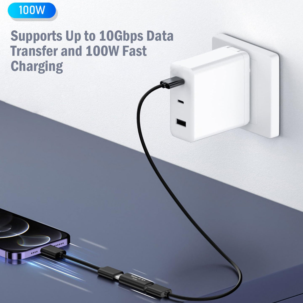 USB C Female to Female Adapter 10Gbps 100W PD 8K 60Hz Type C Coupler Extender Thunderbolt 4 3 Compatible for Cable Laptop Monitor Dock