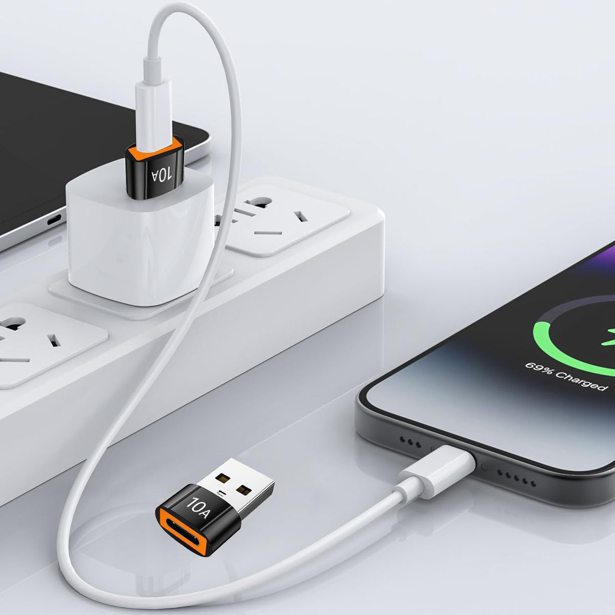USB A to USB C Adapter 200W Fast Charging 480Mbps Data Transfer Aluminum USB C Female to Male Converter for iPhone 16 15 Samsung Galaxy Google Pixel