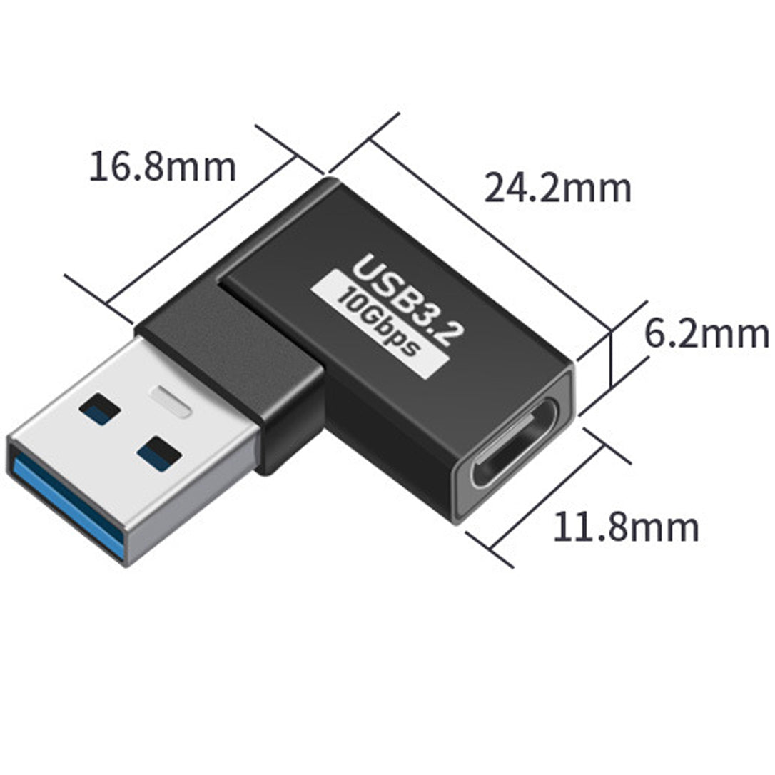 USB 3.2 10Gbps 90 Degree USB C Male to USB A Female USB A Male to USB C Female OTG Adapter 5V 3A for Laptop PC Card Reader Flash Drive