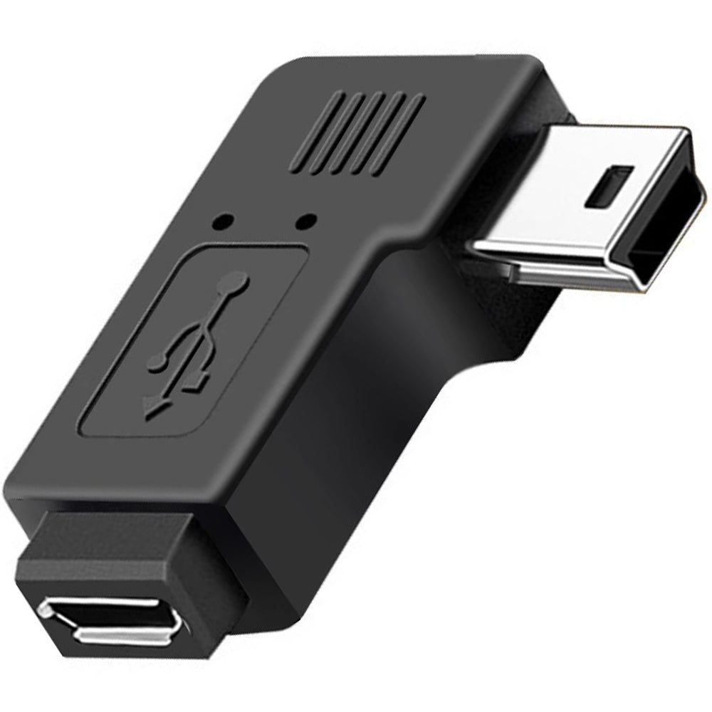 Mini USB Male to Micro USB Female 90 Degree Angled Adapter (Left-Angle / Right-Angle) for Charging and Data Sync