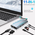 USB C Hub 11 in 1 Docking Station with 4K HDMI VGA RJ45 Ethernet USB 3.0 SD TF Card Reader 3.5mm Audio PD Charging for MacBook Pro Air