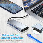 USB C Hub 11 in 1 Docking Station with 4K HDMI VGA RJ45 Ethernet USB 3.0 SD TF Card Reader 3.5mm Audio PD Charging for MacBook Pro Air