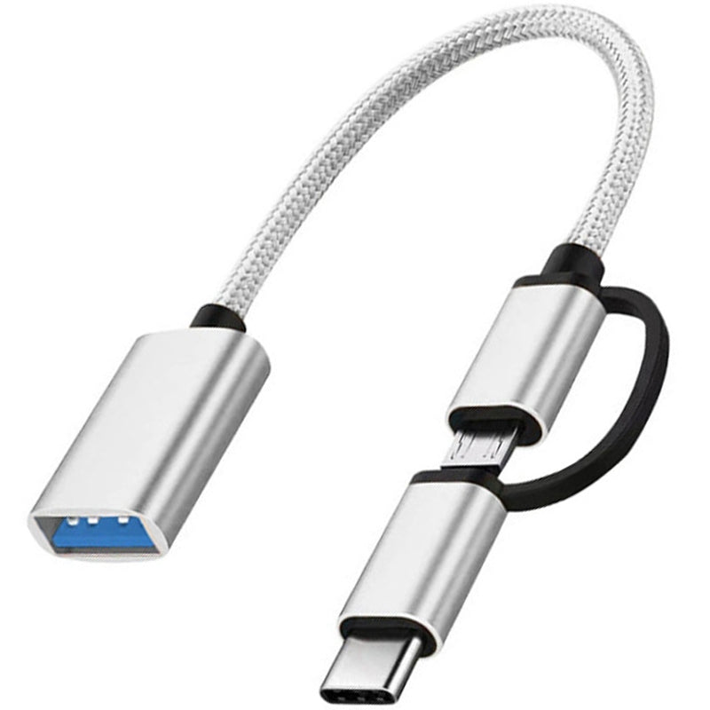 USB Female to Micro USB and USB C Male OTG Adapter 2 in 1 USB 2.0 OTG Connector for Samsung Android Tablet Phone Connect USB Drive Mouse Keyboard Card Reader