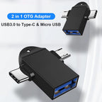 2 in 1 USB OTG Adapter USB 3.0 Female to USB-C and Micro USB Male Converter with Lanyard for Phone Tablet Flash Drive Keyboard Mouse