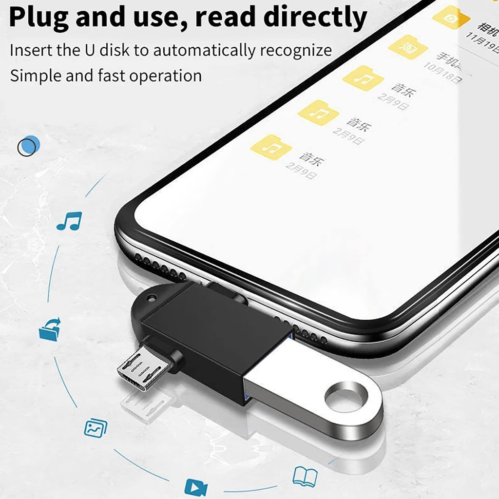 2 in 1 USB OTG Adapter USB 3.0 Female to USB-C and Micro USB Male Converter with Lanyard for Phone Tablet Flash Drive Keyboard Mouse