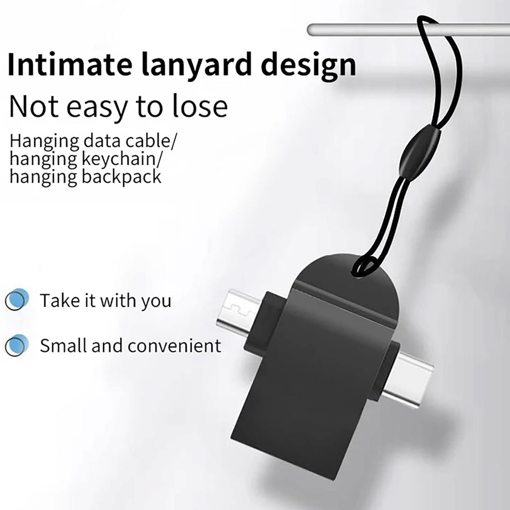 2 in 1 USB OTG Adapter USB 3.0 Female to USB-C and Micro USB Male Converter with Lanyard for Phone Tablet Flash Drive Keyboard Mouse