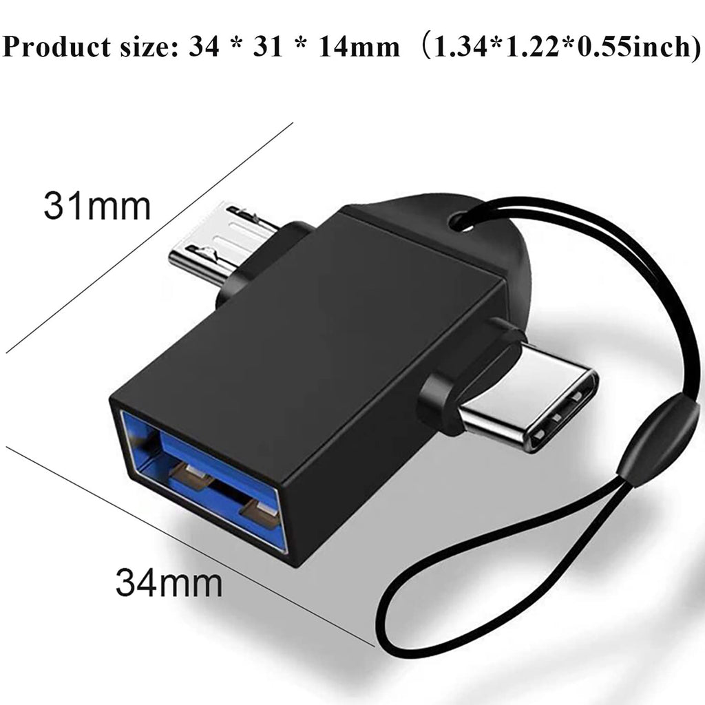 2 in 1 USB OTG Adapter USB 3.0 Female to USB-C and Micro USB Male Converter with Lanyard for Phone Tablet Flash Drive Keyboard Mouse