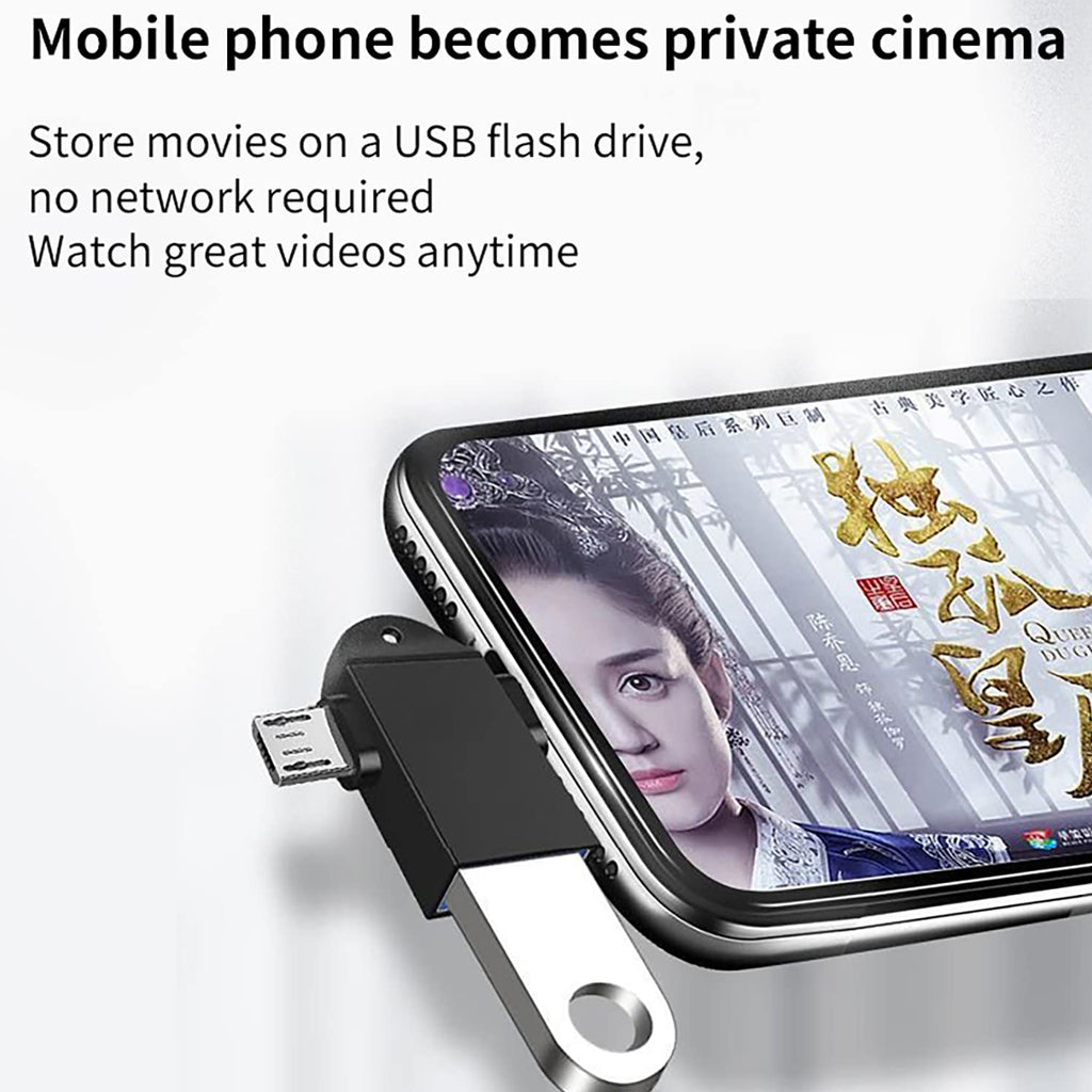 2 in 1 USB OTG Adapter USB 3.0 Female to USB-C and Micro USB Male Converter with Lanyard for Phone Tablet Flash Drive Keyboard Mouse