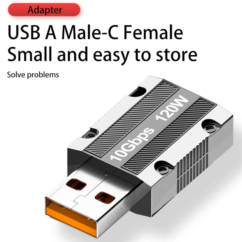 USB A to USB C Female Adapter 10Gbps Type C Converter Zinc Alloy Reversible Connector for Laptop Charger Power Bank Car
