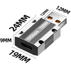 USB A to USB C Female Adapter 10Gbps Type C Converter Zinc Alloy Reversible Connector for Laptop Charger Power Bank Car