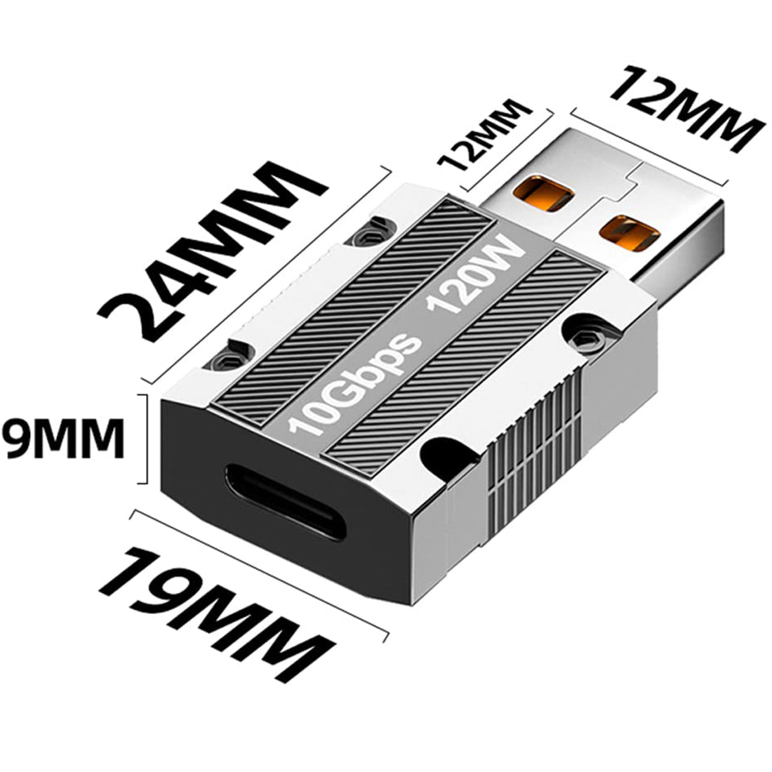 USB A to USB C Female Adapter 10Gbps Type C Converter Zinc Alloy Reversible Connector for Laptop Charger Power Bank Car