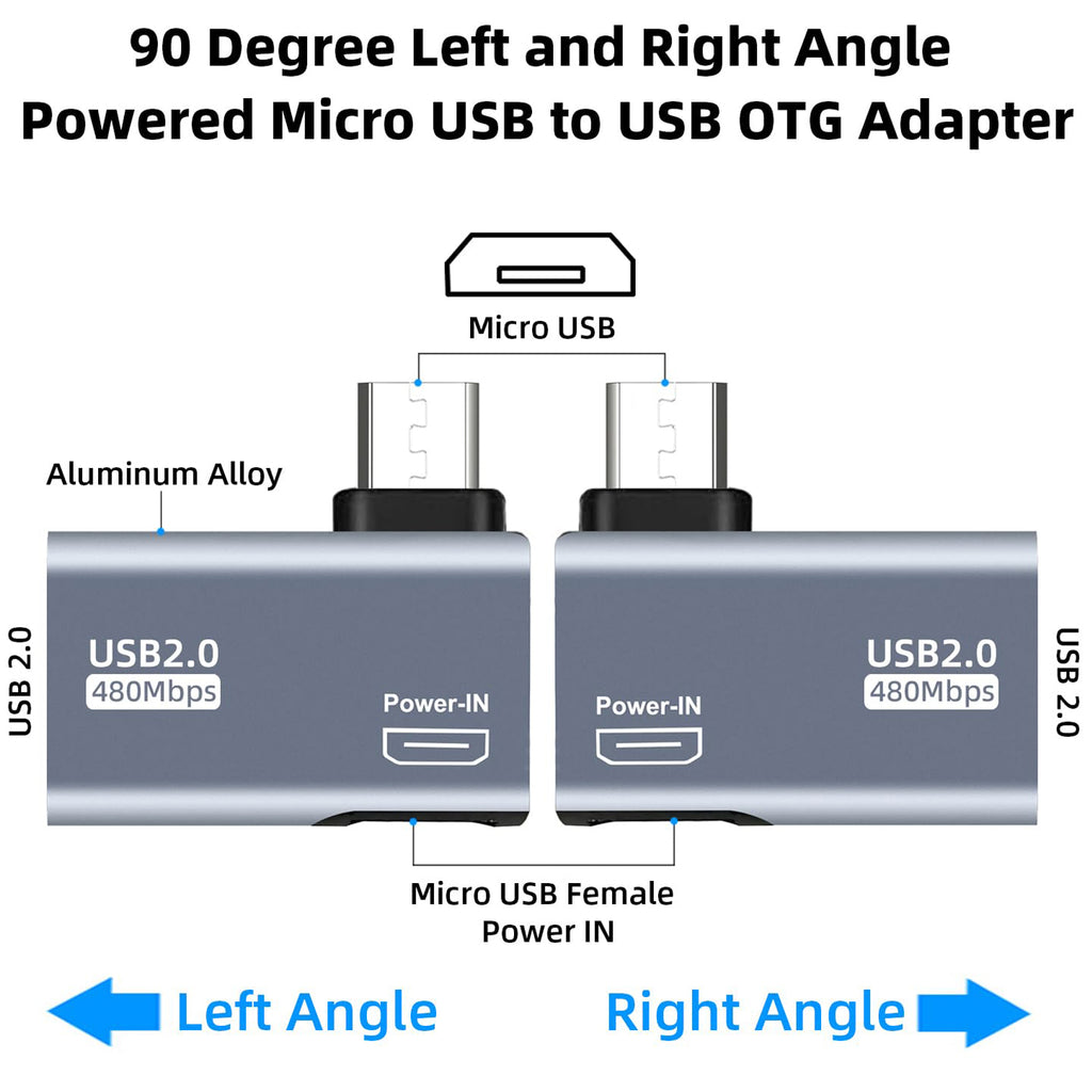 90 Degree Micro USB OTG Adapter Powered USB A Female for Fire TV Stick 4K Max Lite Chromecast Android Phone Tablet Left Right Angle