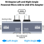 90 Degree Micro USB OTG Adapter Powered USB A Female for Fire TV Stick 4K Max Lite Chromecast Android Phone Tablet Left Right Angle
