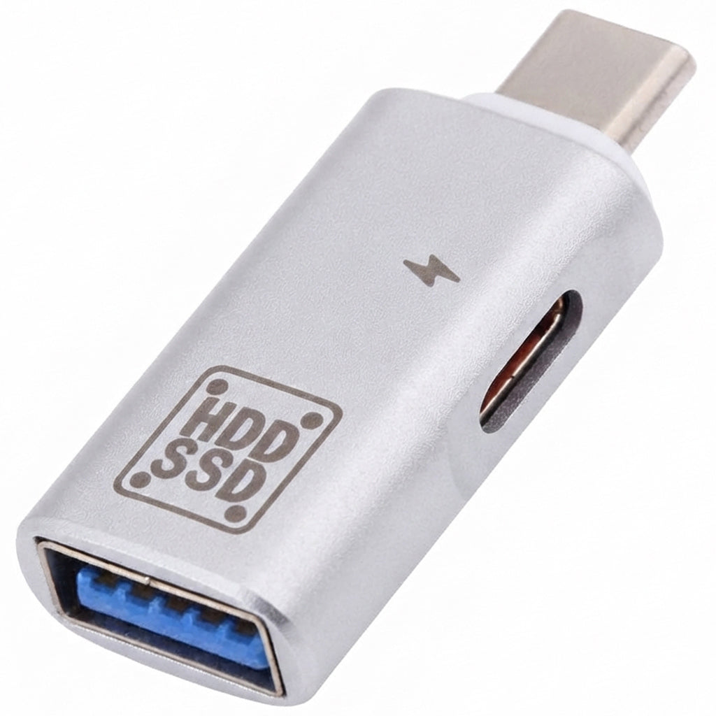 USB C OTG Adapter with USB A Female Data Port and USB C 5V 3A Charging Port for Tablet Phone USB 3.0 Splitter Black Silver