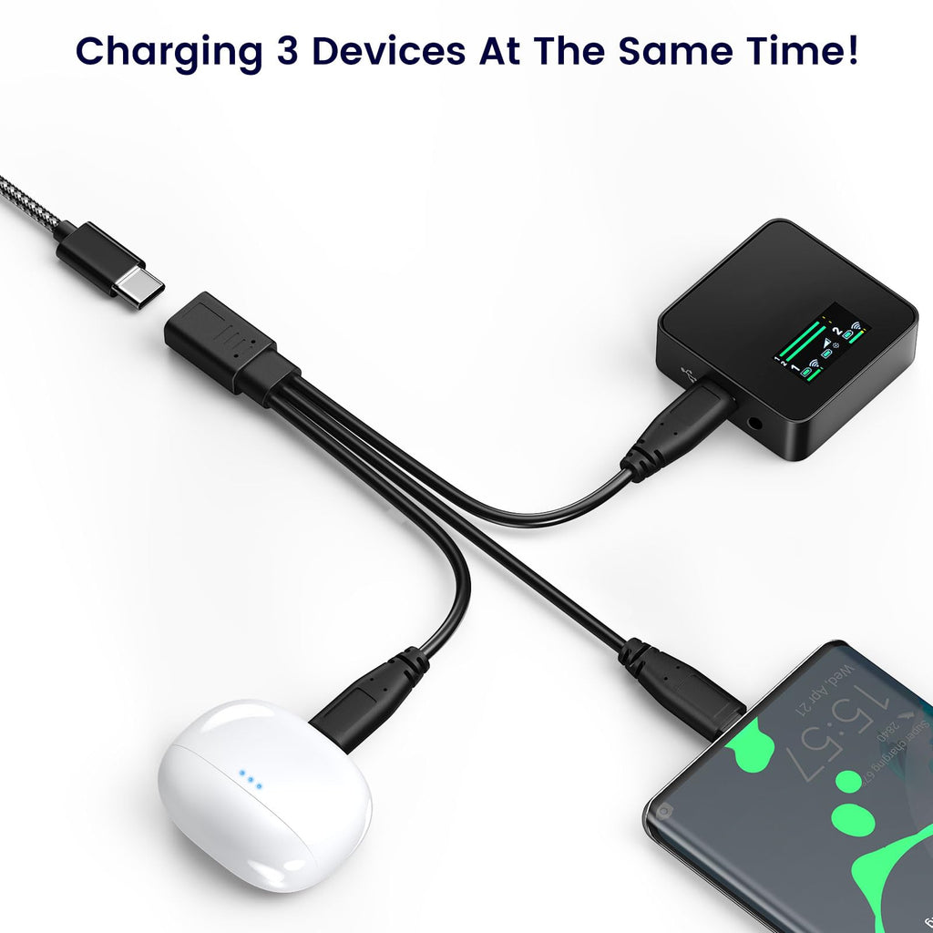 USB-C Splitter Cable 1 Female to 3 Male Y Splitter 30cm Charge Three USB-C Devices Simultaneously for Phone Tablet Earbuds Smart Watch
