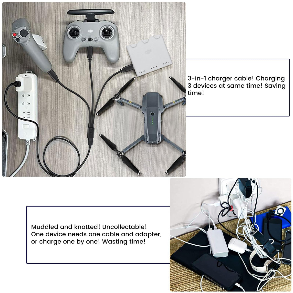USB-C Splitter Cable 1 Female to 3 Male Y Splitter 30cm Charge Three USB-C Devices Simultaneously for Phone Tablet Earbuds Smart Watch