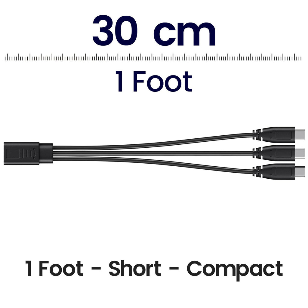 USB-C Splitter Cable 1 Female to 3 Male Y Splitter 30cm Charge Three USB-C Devices Simultaneously for Phone Tablet Earbuds Smart Watch