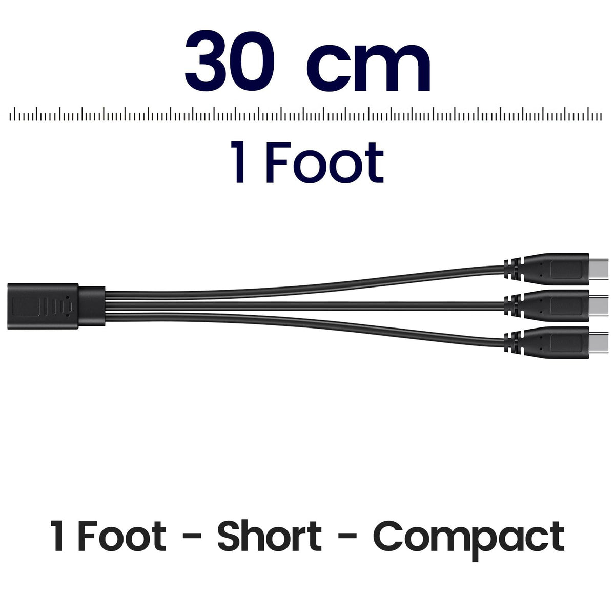 USB-C Splitter Cable 1 Female to 3 Male Y Splitter 30cm Charge Three USB-C Devices Simultaneously for Phone Tablet Earbuds Smart Watch