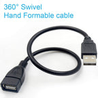 Flexible USB Gooseneck Extension Cable 1FT 30CM USB Type A Male to Female Bendable Metal Tube Stand Cord for Desk LED Lamp Fan Webcam Flash Drive PC