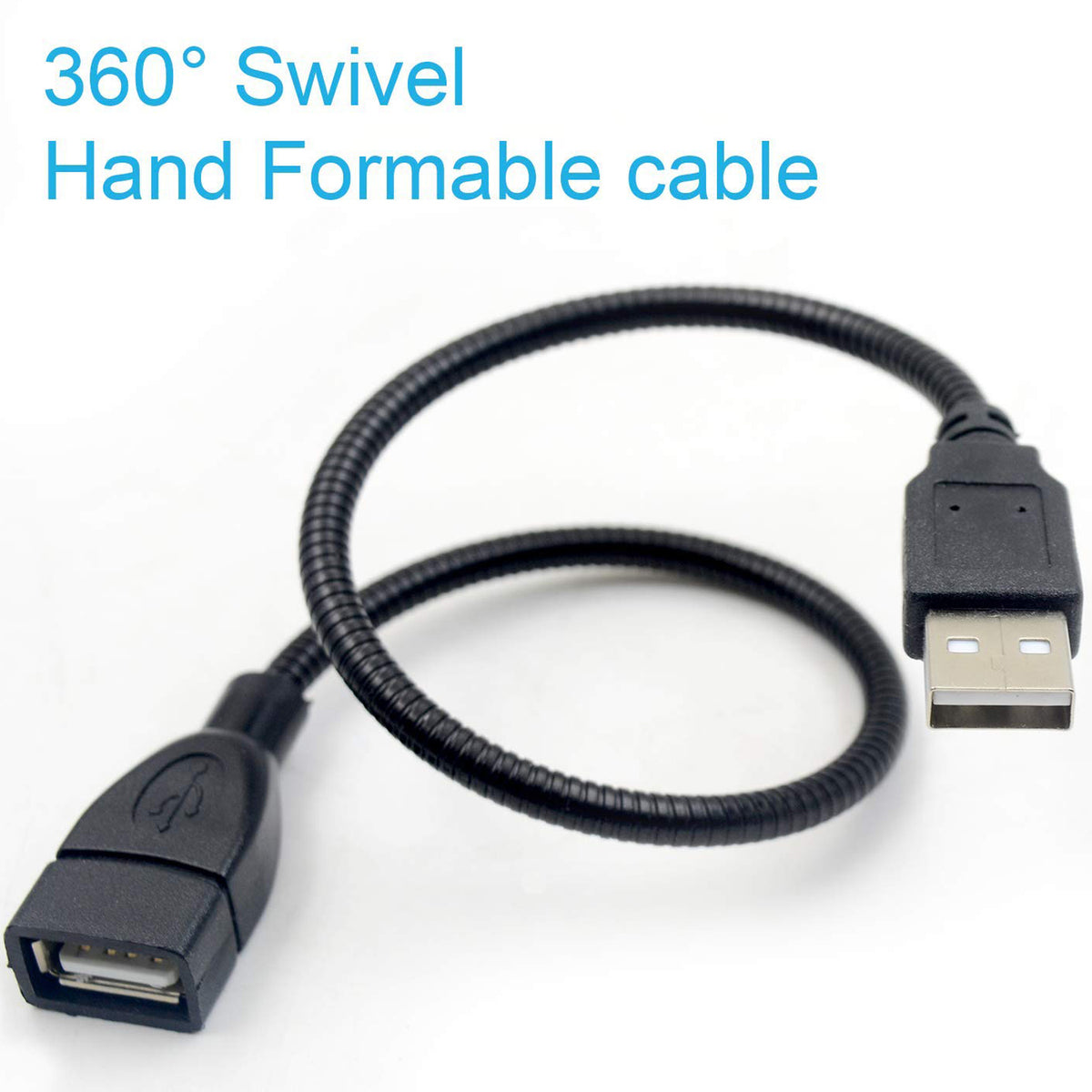 Flexible USB Gooseneck Extension Cable 1FT 30CM USB Type A Male to Female Bendable Metal Tube Stand Cord for Desk LED Lamp Fan Webcam Flash Drive PC