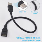 Flexible USB Gooseneck Extension Cable 1FT 30CM USB Type A Male to Female Bendable Metal Tube Stand Cord for Desk LED Lamp Fan Webcam Flash Drive PC