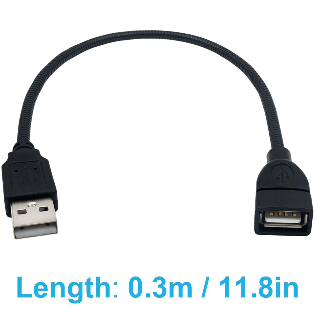 Flexible USB Gooseneck Extension Cable 1FT 30CM USB Type A Male to Female Bendable Metal Tube Stand Cord for Desk LED Lamp Fan Webcam Flash Drive PC