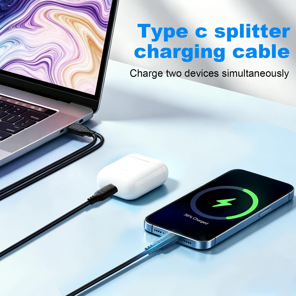 USB-C Male to Dual USB-C Male Y Splitter Cable 30cm Charge Two USB-C Devices Simultaneously Charging Only