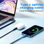 USB-C Male to Dual USB-C Male Y Splitter Cable 30cm Charge Two USB-C Devices Simultaneously Charging Only