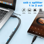 USB-C Male to Dual USB-C Male Y Splitter Cable 30cm Charge Two USB-C Devices Simultaneously Charging Only