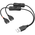 USB Splitter Cable with Dual On Off Switches USB A Male to 2 USB Female Y Cord 1 Data Sync Power and 1 Charge Only Port Extender for Desk Lamp Fan PC