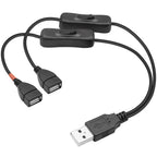 USB Splitter Cable with Dual On Off Switches USB A Male to 2 USB Female Y Cord 1 Data Sync Power and 1 Charge Only Port Extender for Desk Lamp Fan PC