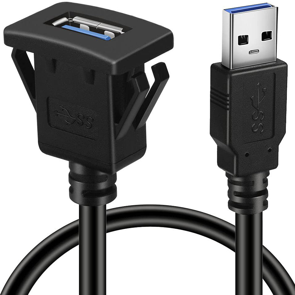 Square USB 3.0 Flush Panel Mount Extension Cable for Car, Boat & Motorcycle Dashboard