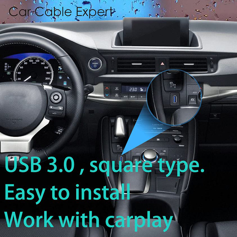 Square USB 3.0 Flush Panel Mount Extension Cable for Car, Boat & Motorcycle Dashboard
