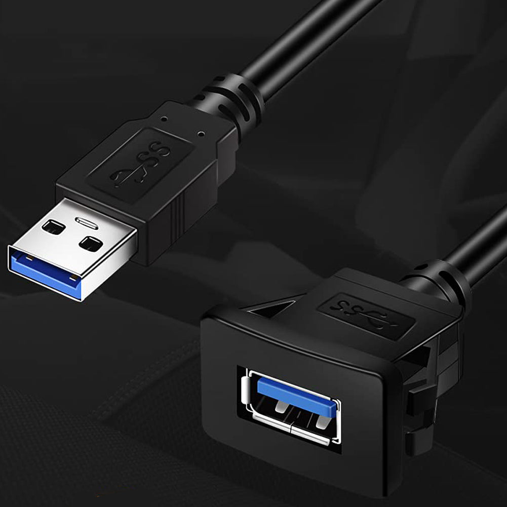 Square USB 3.0 Flush Panel Mount Extension Cable for Car, Boat & Motorcycle Dashboard