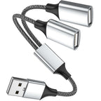 USB Splitter 1 in 2 Out USB A Male to Dual USB Female Y Splitter Cable Nylon Braided 480Mbps Data Sync and Charging Cord for PC Laptop Keyboard Mouse Flash Drive
