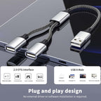 USB Splitter 1 in 2 Out USB A Male to Dual USB Female Y Splitter Cable Nylon Braided 480Mbps Data Sync and Charging Cord for PC Laptop Keyboard Mouse Flash Drive