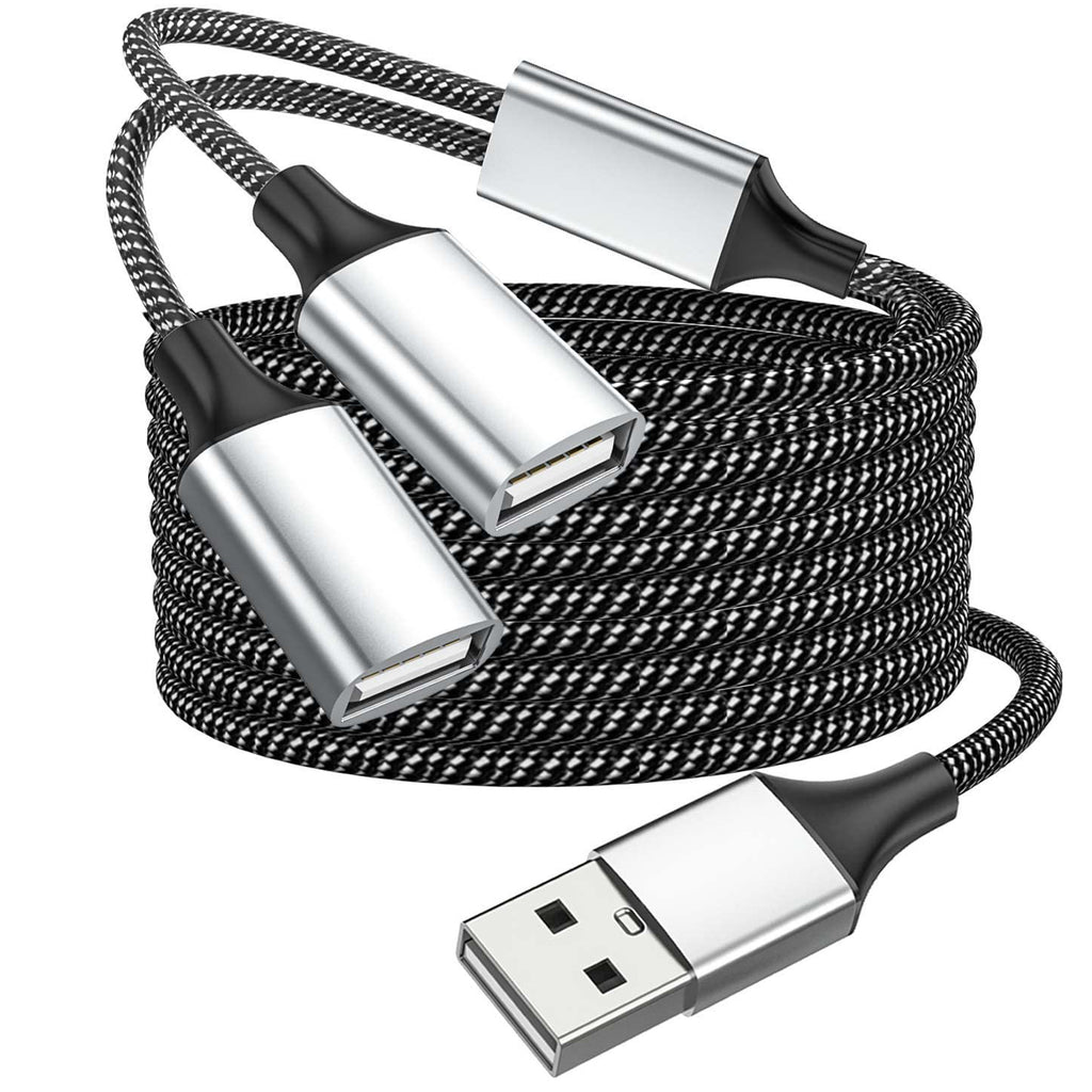 USB Splitter 1 in 2 Out USB A Male to Dual USB Female Y Splitter Cable Nylon Braided 480Mbps Data Sync and Charging Cord for PC Laptop Keyboard Mouse Flash Drive