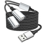 USB Splitter 1 in 2 Out USB A Male to Dual USB Female Y Splitter Cable Nylon Braided 480Mbps Data Sync and Charging Cord for PC Laptop Keyboard Mouse Flash Drive