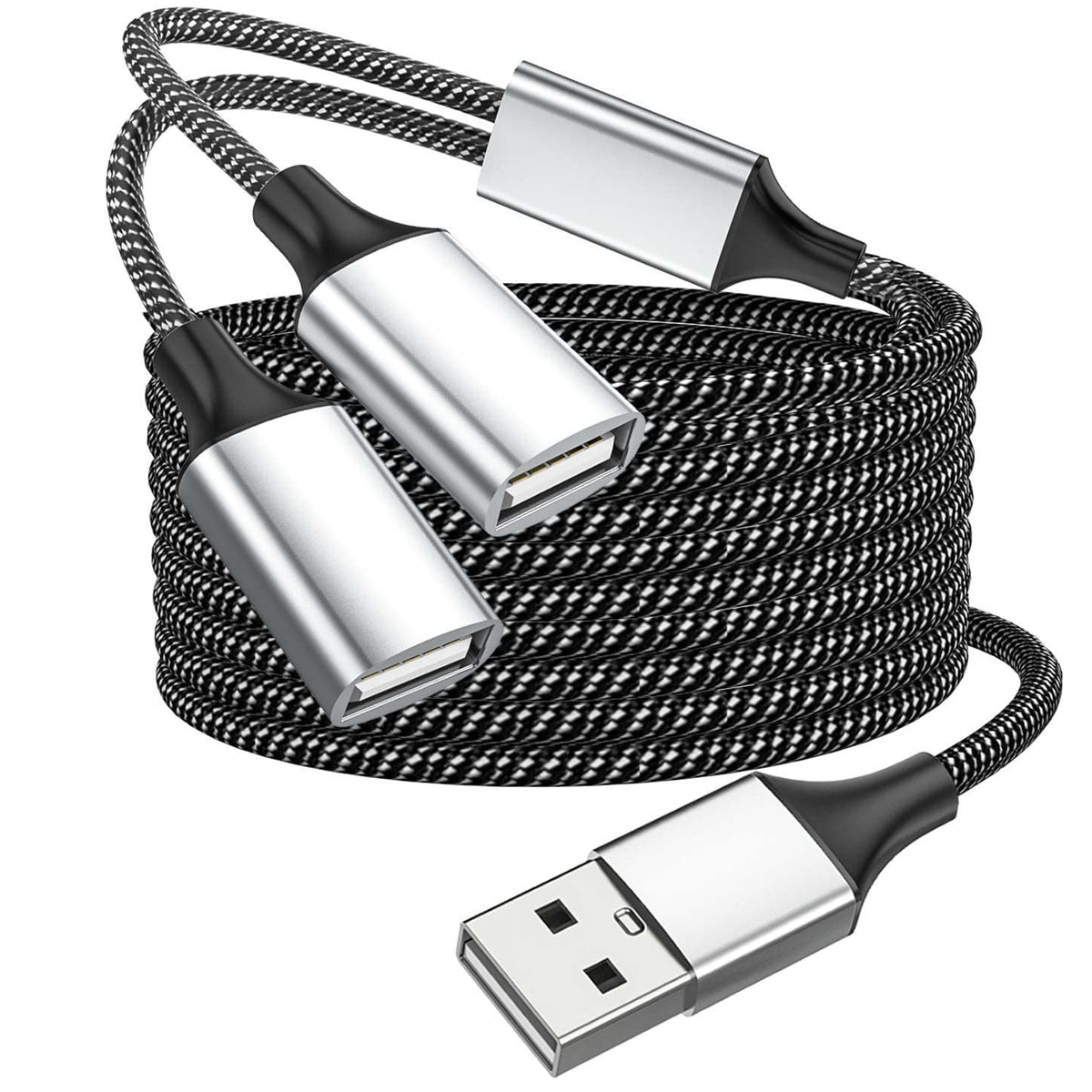 USB Splitter 1 in 2 Out USB A Male to Dual USB Female Y Splitter Cable Nylon Braided 480Mbps Data Sync and Charging Cord for PC Laptop Keyboard Mouse Flash Drive