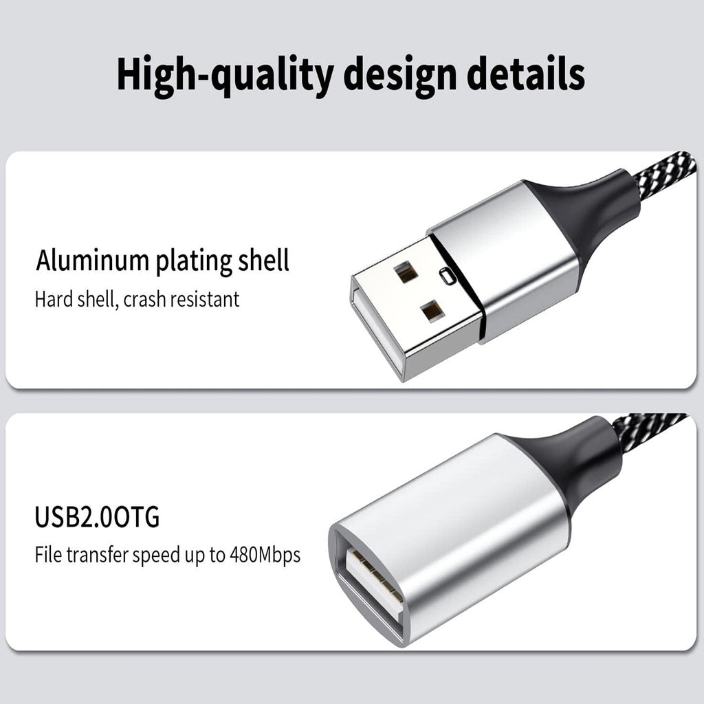 USB Splitter 1 in 2 Out USB A Male to Dual USB Female Y Splitter Cable Nylon Braided 480Mbps Data Sync and Charging Cord for PC Laptop Keyboard Mouse Flash Drive