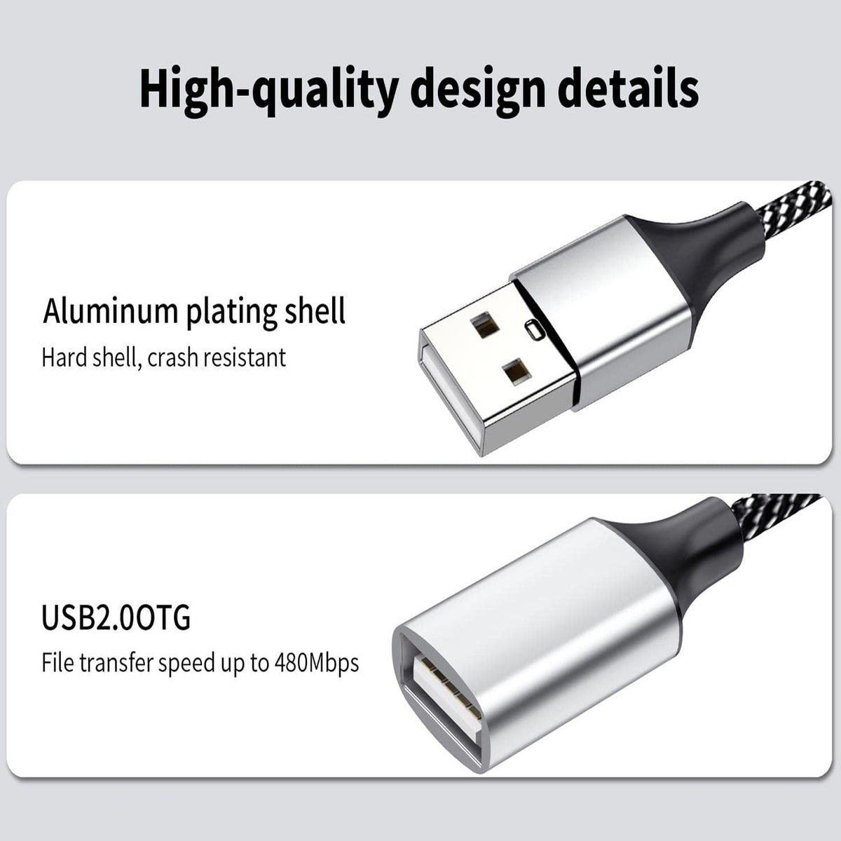 USB Splitter 1 in 2 Out USB A Male to Dual USB Female Y Splitter Cable Nylon Braided 480Mbps Data Sync and Charging Cord for PC Laptop Keyboard Mouse Flash Drive