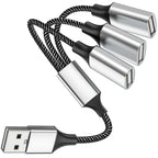 USB Splitter 1 in 3 Out USB A Male to 3 Female Triple Port Y Cable Nylon Braided 480Mbps Data Sync and Charging Cord for PC Laptop PS5 PS4 Keyboard Mouse
