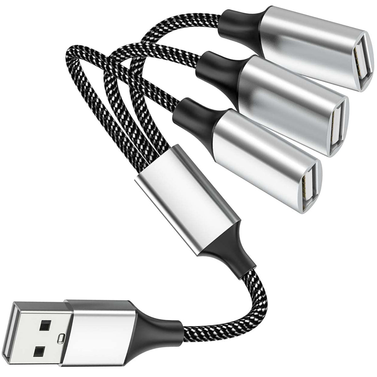 USB Splitter 1 in 3 Out USB A Male to 3 Female Triple Port Y Cable Nylon Braided 480Mbps Data Sync and Charging Cord for PC Laptop PS5 PS4 Keyboard Mouse
