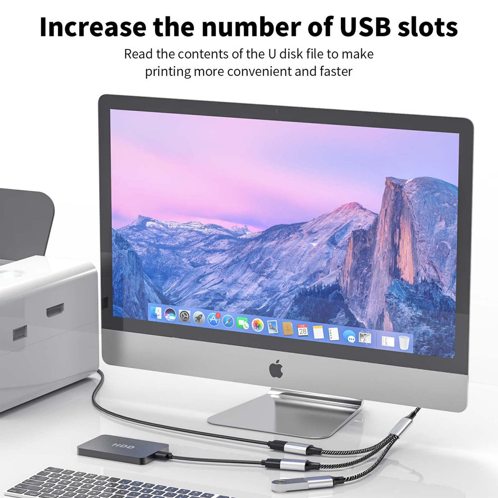 USB Splitter 1 in 3 Out USB A Male to 3 Female Triple Port Y Cable Nylon Braided 480Mbps Data Sync and Charging Cord for PC Laptop PS5 PS4 Keyboard Mouse