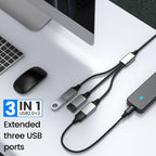 USB Splitter 1 in 3 Out USB A Male to 3 Female Triple Port Y Cable Nylon Braided 480Mbps Data Sync and Charging Cord for PC Laptop PS5 PS4 Keyboard Mouse