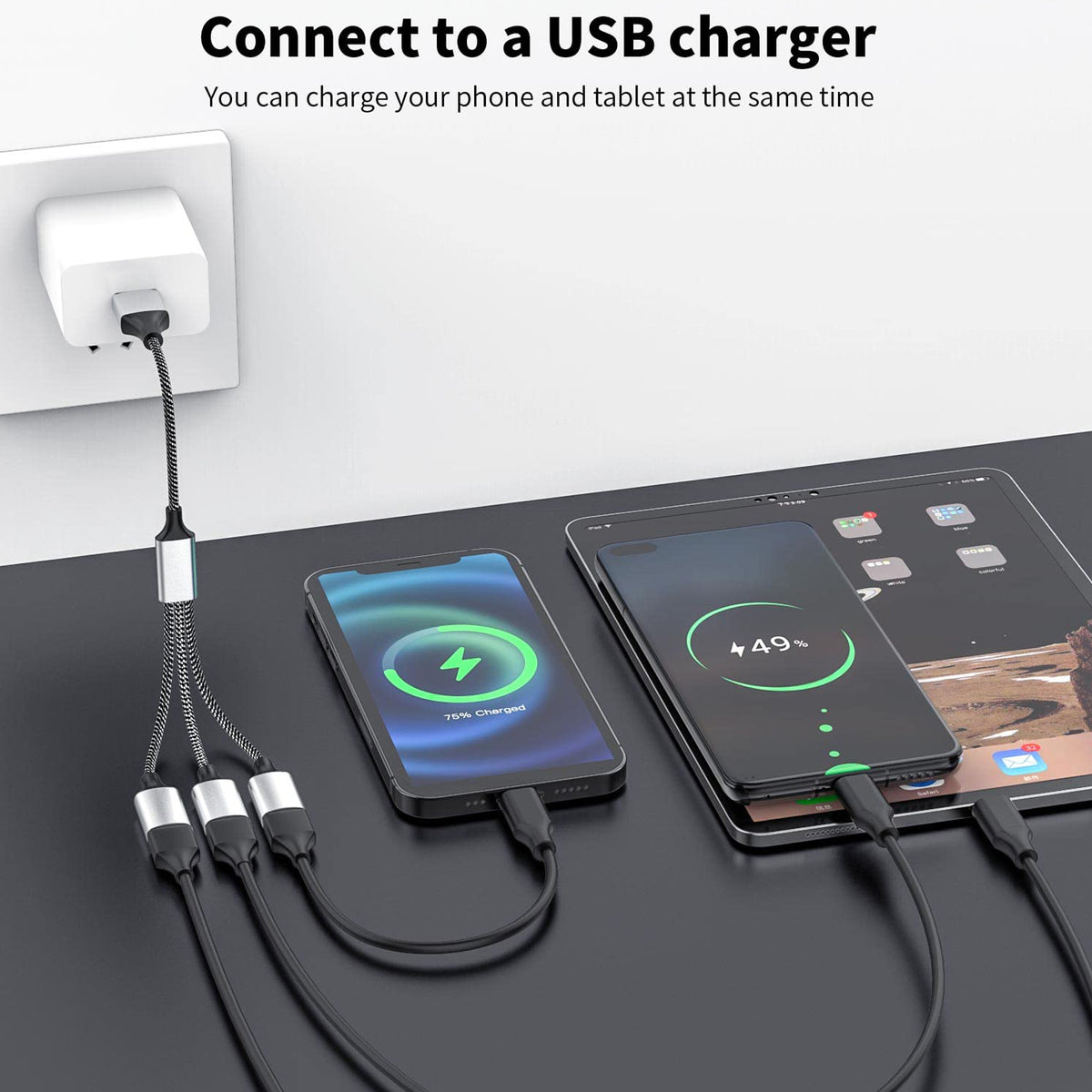 USB Splitter 1 in 3 Out USB A Male to 3 Female Triple Port Y Cable Nylon Braided 480Mbps Data Sync and Charging Cord for PC Laptop PS5 PS4 Keyboard Mouse