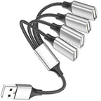 USB Splitter 1 in 4 Out USB A Male to 4 Female Quad Port Y Cable Nylon Braided 480Mbps Data Sync and Charging Cord for PC Laptop PS5 PS4 Keyboard Mouse