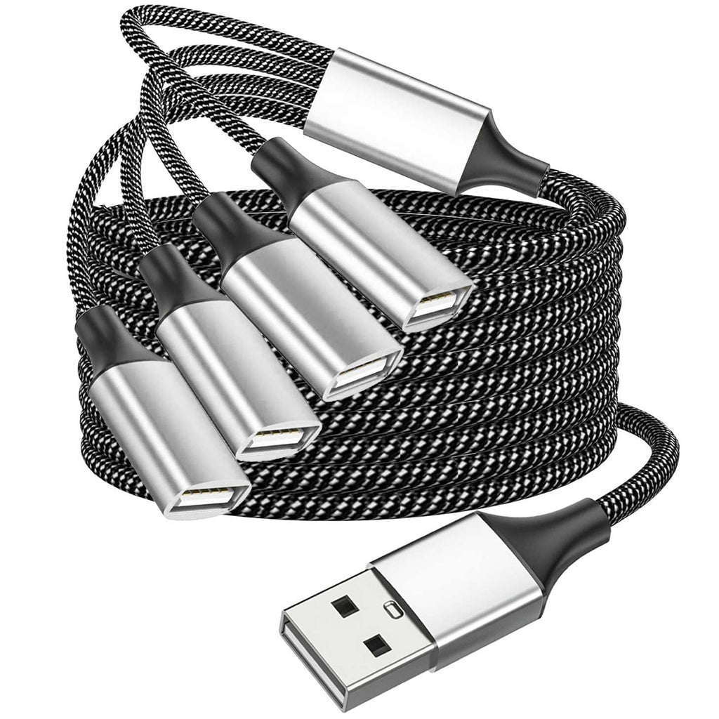 USB Splitter 1 in 4 Out USB A Male to 4 Female Quad Port Y Cable Nylon Braided 480Mbps Data Sync and Charging Cord for PC Laptop PS5 PS4 Keyboard Mouse